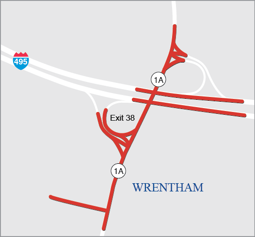 Wrentham: Construction of Interstate 495/Route 1A Ramps
